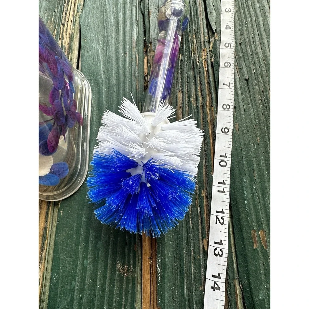 Toilet Brush and Holder Acrylic with Nature Seashell And Flowers Vintage